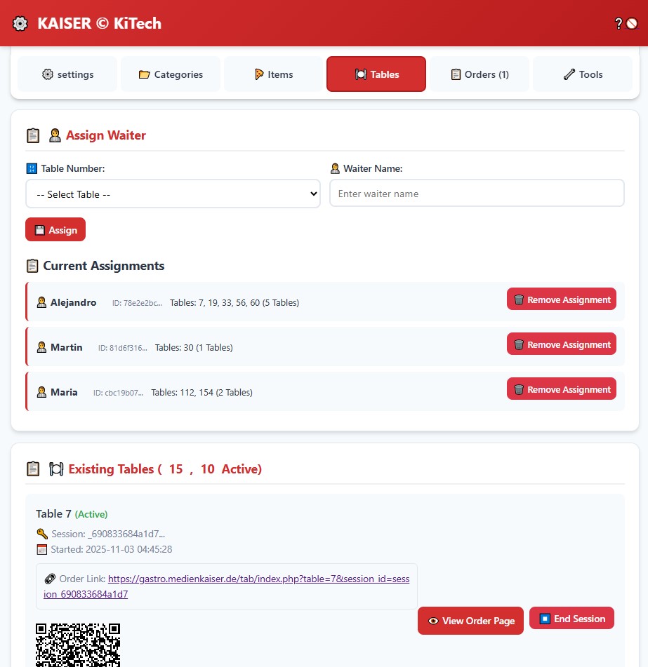 Restaurant Digital Menu System Interface